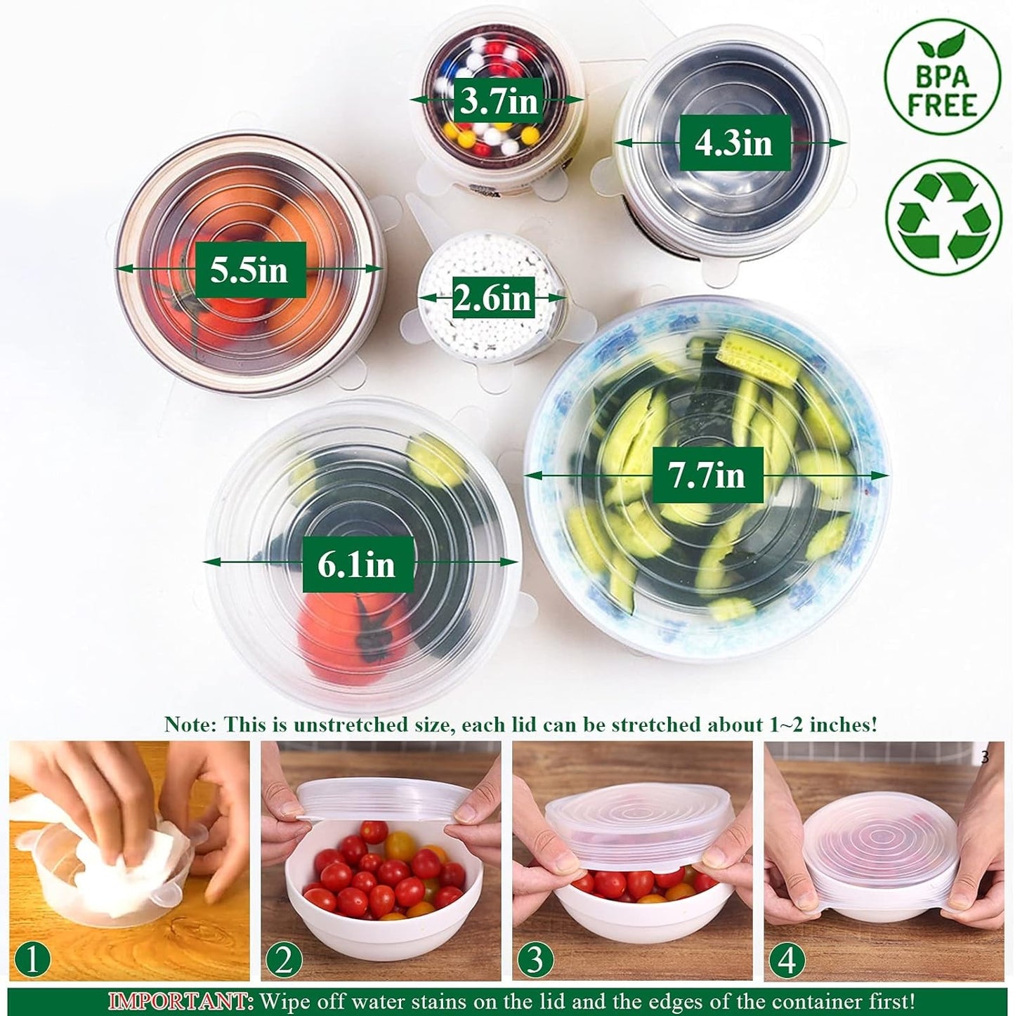 Wirov™ Reusable Silicone Lids — 6 PCS Stretch Bowl & Pot Covers