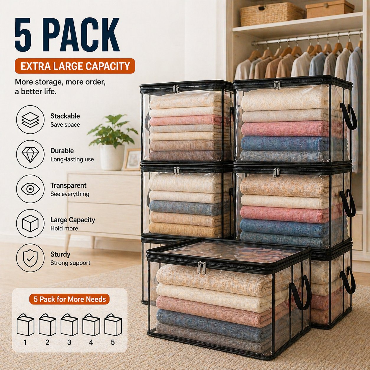 🔥LIMITED TIME 50% OFF📦Aovego® Large Heavy-Duty Thick Plastic Clear Storage Bag for Clothes, Moving & Storage (Offer)