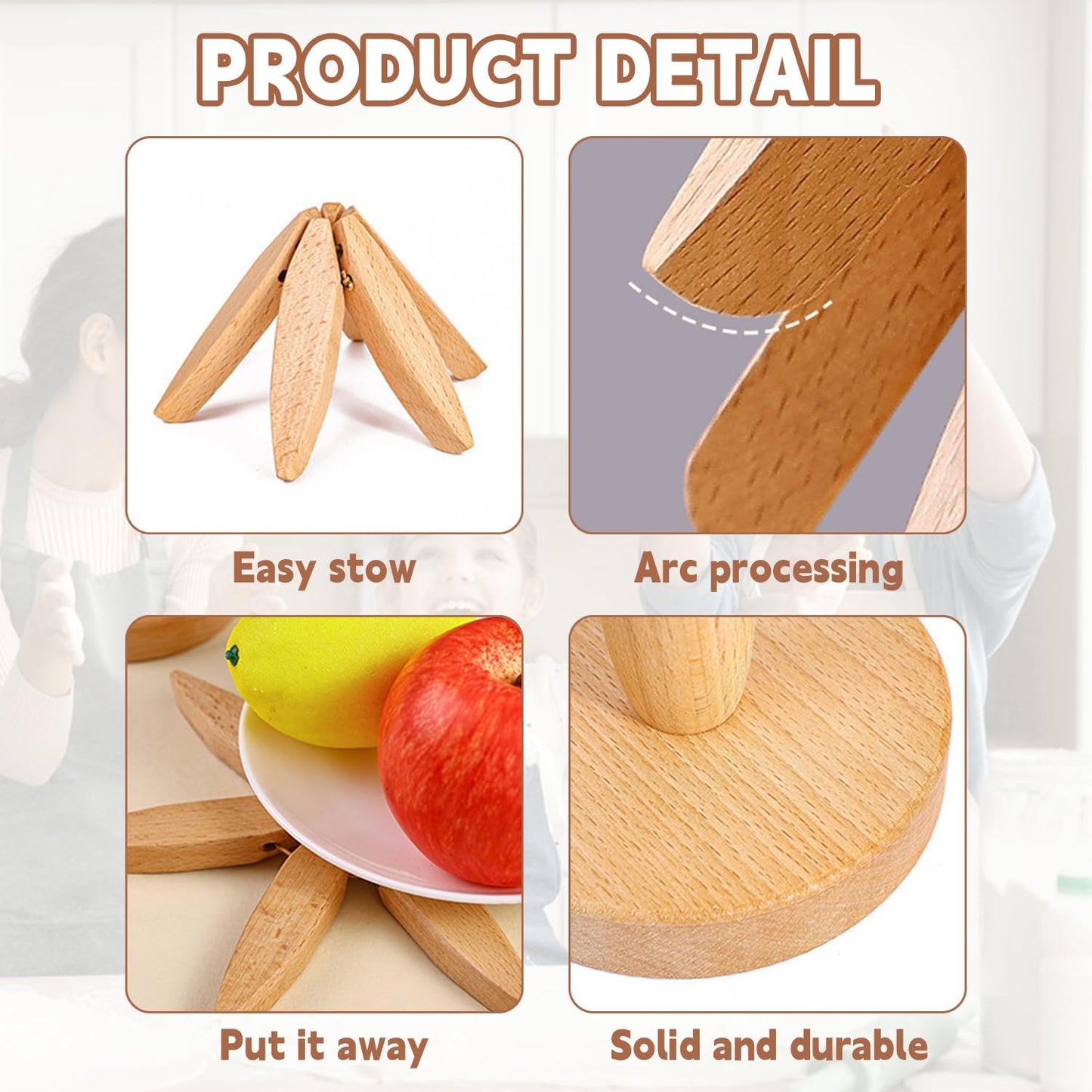 Wirov™  Foldable  Walnut Wooden Trivet Set - 5 Trivets + 1 Stand (offer)