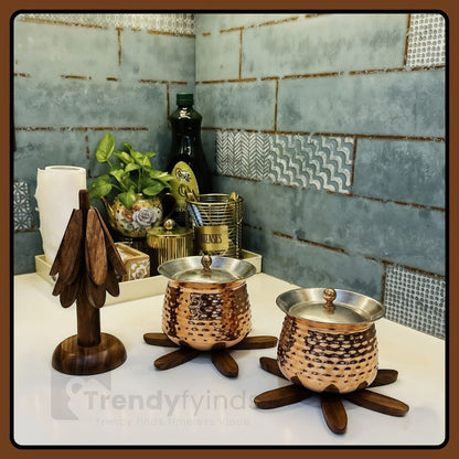 Wirov™  Foldable  Walnut Wooden Trivet Set - 5 Trivets + 1 Stand (offer)