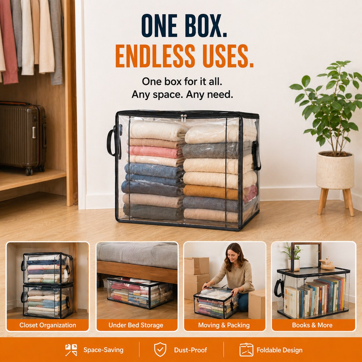 🔥LIMITED TIME 50% OFF📦Aovego® Large Heavy-Duty Thick Plastic Clear Storage Bag for Clothes, Moving & Storage (Offer)